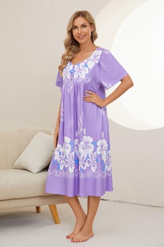 Image of House Dresses for Women with Pockets Mumu Dresses Short Sleeve Moo Moos for Women Nightgown Duster Lounge Dress S-3XL