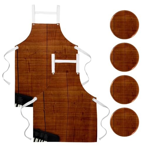 Tablier de serveuse pour cuisine et bistrot avec motif guitare pour cuisiner en musique