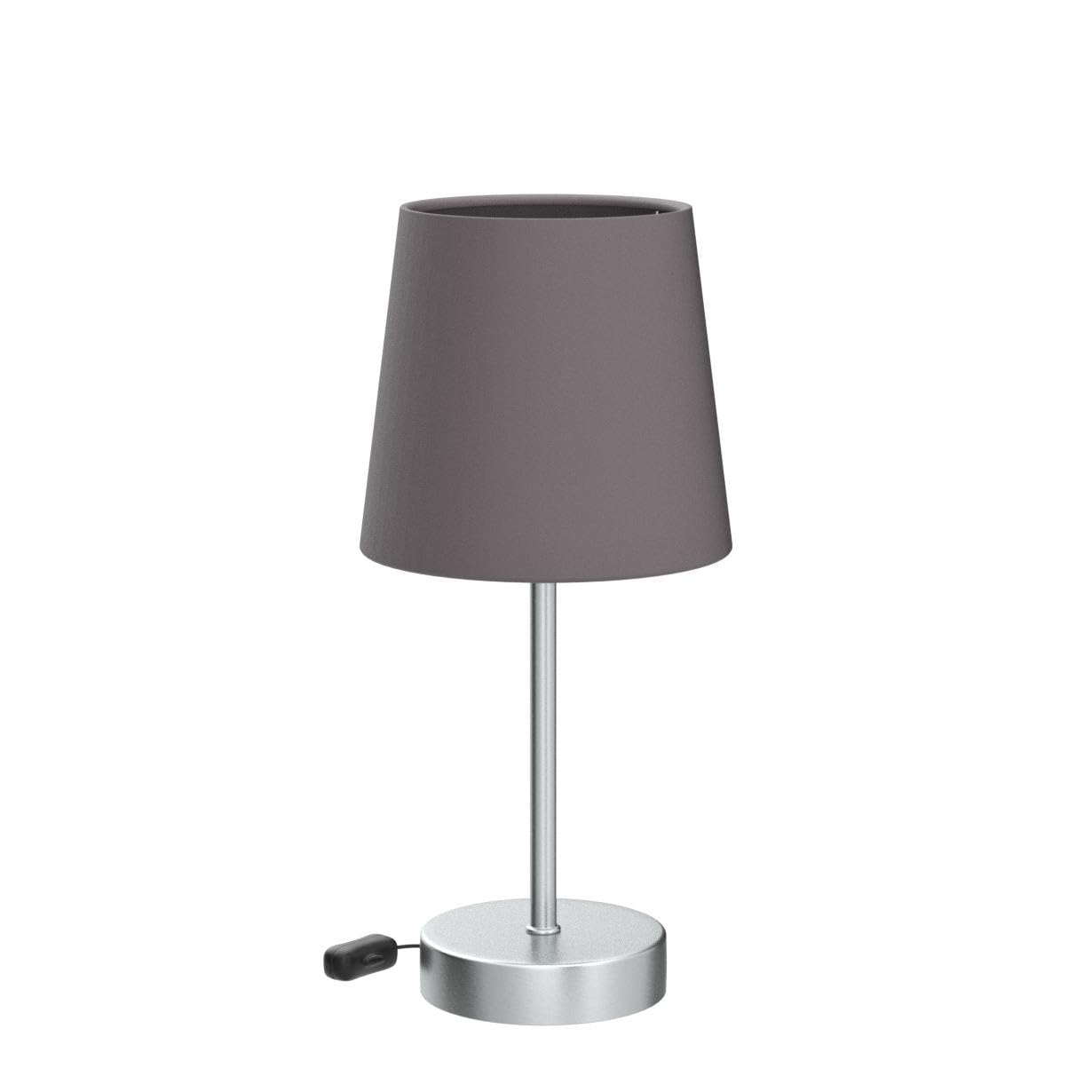 B.K.Licht - Lampe de chevet avec interrupteur à câble, douille E14, abat-jour en tissu, lampe de bureau, lampe de table, lampe de chevet chambre, lampe chevet, 30,8x10 cm, nickel mat