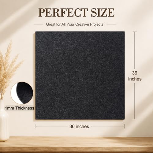 Image of Charcoal Gray Large Felt Fabric 36 inch x 36 inch (1 Square Yard), 1mm Stiff Felt Sheet, Nonwoven Fabric for Crafts, DIY Projects, Art, Sewing, Lining & Decorations