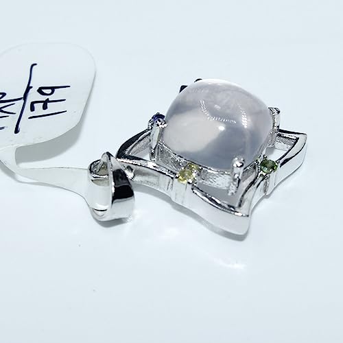 Colgante de cuarzo rosa con plata de ley 925 de 12x12 mm elegante medallón para mujer 6