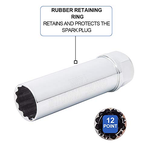 Renekton 3/8 Inch Drive Spark Plug Socket Set, Rubber Retaining Inserts, Sae And Metric, 5/8-Inch, 3/4-Inch, 13/16-Inch, 14Mm, 18Mm, With 90-Tooth Ratchet Wrench And Extension Bars, 7 Pieces #TOP3