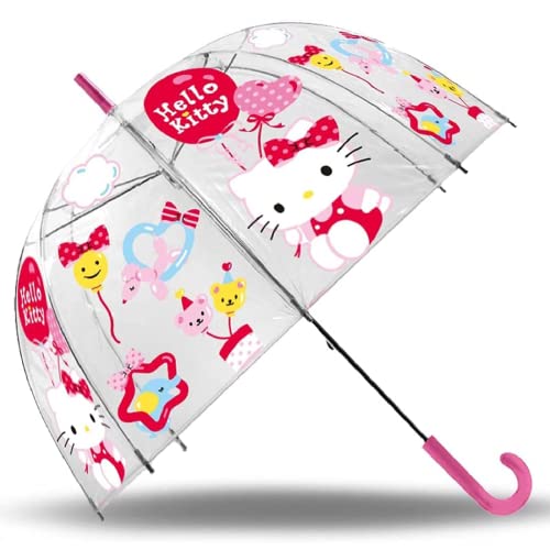 EXACTIME Paraguas para Niñas, Hello Kitty, Campana Transparente, Paraguas Infantil, Vinilo, Poliéster, 72cm, Perfecto para Vuelta al Colegio, Ideal para Niñas Cover