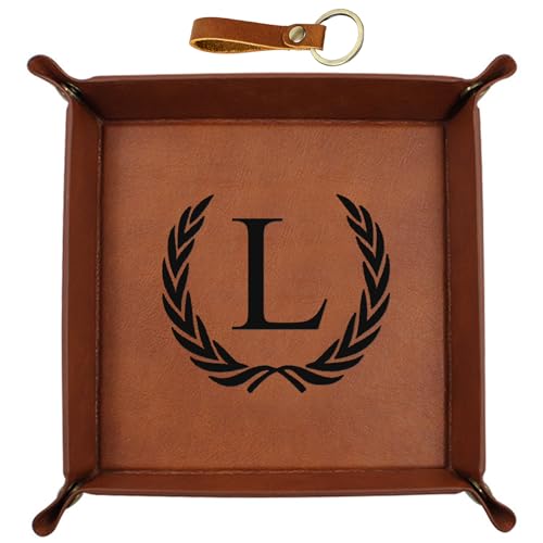 Personalized Leather Valet Tray Engraved Initials Key Tray Nightstand Organizer