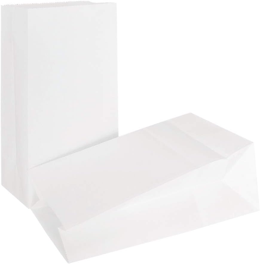 KEYYOOMYKEYYOOMY Small Bright Color Paper Bags White Party Favor Bags Party Goodie Bag Paper Lunch Bag (White, 50 CT, 4.7 X 2.4 X 8.7 In)