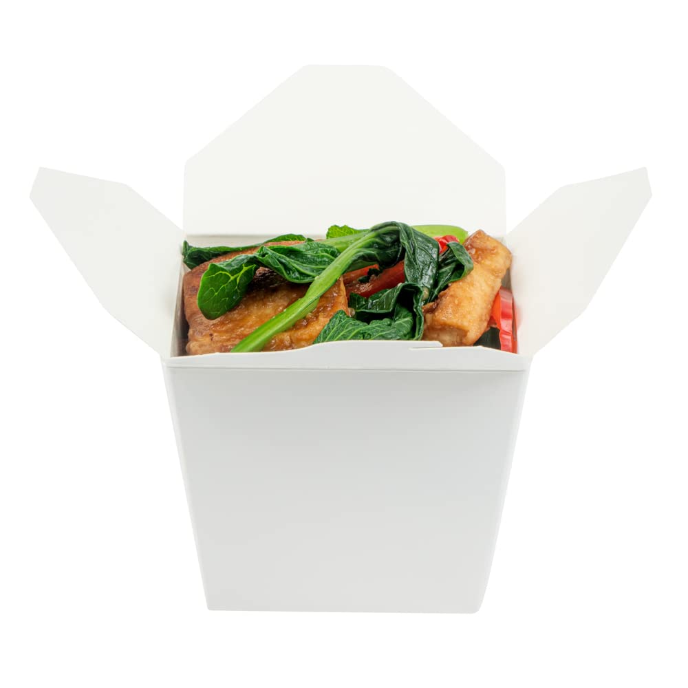 Bio Tek - Recipiente cuadrado de papel blanco para llevar fideos de 16 onzas, 3 1/2 x 3 x 3 1/4 pulgadas, caja de 200 unidades