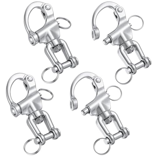 Otoolling 316 Stainless Steel Swivel Snap Shackle Clevis Quick Heavy Duty Release Spring Hook Marine Grade Sailing Halyard Shackle for Boat Rigging Industrial Lifting Climbing(4 Pack,3-1/2 Inch(88mm))