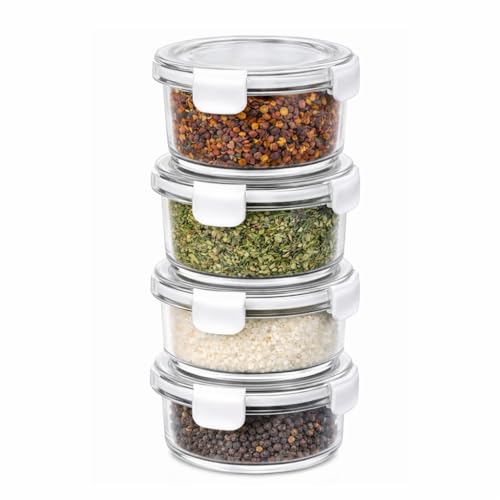 Conjunto de 4 Potes Herméticos de Plástico, Recipientes Organizadores para Cozinha com Tampa, para Massas, Doces, Grãos e Temperos 160 ml