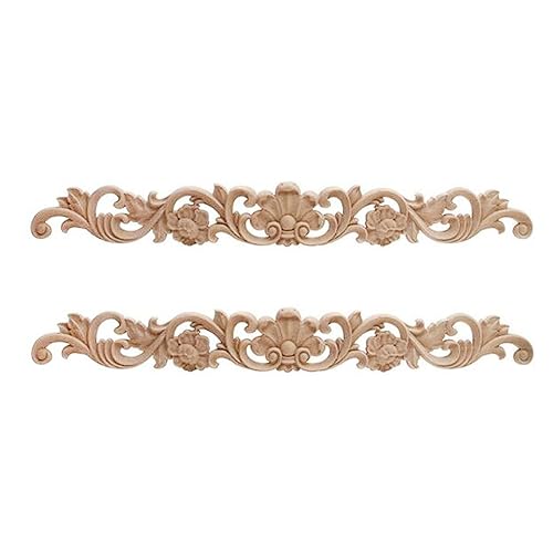 BSYMDH 2PCS Long Wood Appliques - Unpainted Wooden Carved Onlays for Bed, Door, Cabinet, Wardrobe Furniture Decoration (05,40x5.5cm/15.75x2.17in)