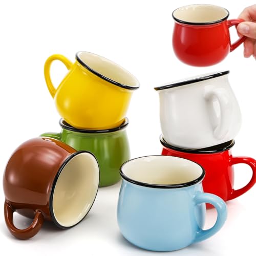 ELFULLY 5 Oz 6 Pcs Cute Coffee Mugs Mini Ceramic Espresso Cups Small Demitasse Mugs with Handle for Home Kitchen Coffee Bar Ideal Birthday Holiday Gift for Microwave & Dishwasher Safe