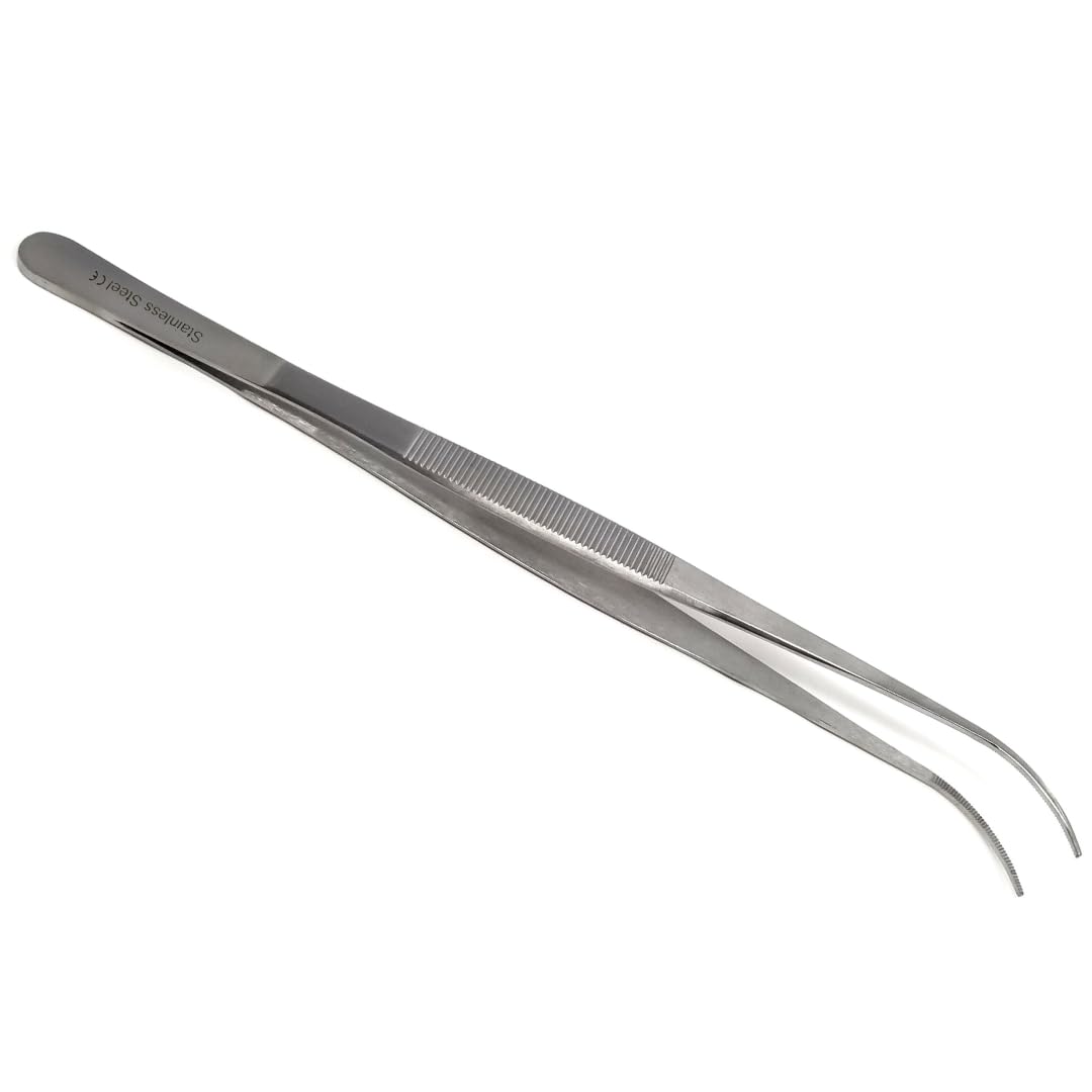 Stainless Steel Extra-Long Tweezers Slender Lab Forceps with Strong Pointed Serrations for Science Classrooms, Laboratory Dissecting, Electrical Mechanic Work (12