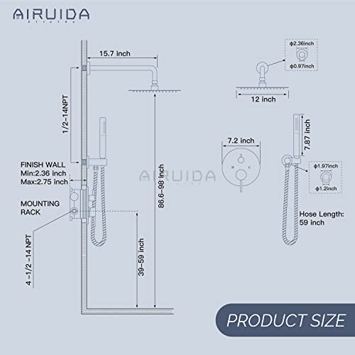 Airuida Brushed Nickel Rain Shower System 2 Functions Wall Mount Shower Fixtures 12 Inches Round Rainfall Shower Head Shower Faucet Set And High Pressure Brass Shower Handheld Rough-In Valve Included #TOP5