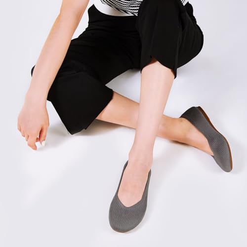 Image of Frank Mully Women's Ballet Flats Round Toe Walking Flats Slip On Work Shoes Knitted Flats Shoes for Woman Soft Lightweight