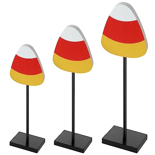 Chitidr 3 Pcs Halloween Wood Tall Standing Block Set Halloween Wood Table Decor Fall Decorations for Home Wooden Sign on Stand Table Centerpiece Decoration for Halloween Party Home (Candy Corn)