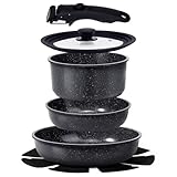 GiPP Pots and Pans Set Non Stick,8PCS Cookware Sets Grey Ceramic Nonstick Detachable Handle,Induction Kitchen Set Removable Handle，RV Cookware Set,PFOA Free (Grey, 8PCS)