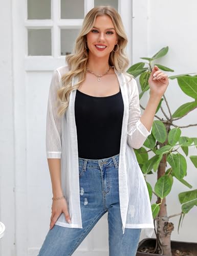 Image of iClosam Women Casual 3 /4 Sleeve Sheer Open Front Cardigan Sweater Kimono