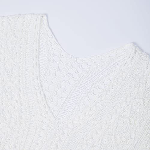 Idowela Solid Crochet Girls Swim Cover Up, Cute Beach Swimsuit Coverup For Girls 7-9 Years, White #TOP5