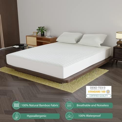 Ackly Bamboo Waterproof Mattress Protector King Size - 40cm Deep Fitted, Bamboo Fabric Surface - Hypoallergenic King Size Mattress Protector Waterproof - Kingsize Mattress Protectors