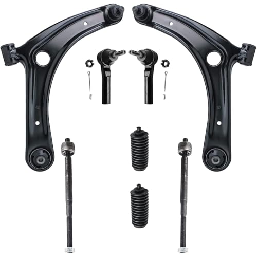 Image of Detroit Axle - 8pc Front End Suspension Kit for Jeep 2007-2017 Compass Patriot, 2007-2012 Dodge Caliber, 2 Lower Control Arms w /Ball Joints 4 Outer Inner Tie Rod Ends 2 Boots Replacement
