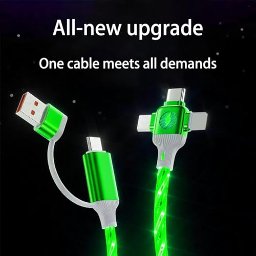 Image of 6 Combinations Multi Ports USB Charger USB A /USBC to MicroUSB /Type C PD Fast Charging Cord Light Up LED Starry Current to be a Night Light Compatible with Most of devices-39 inches Green.