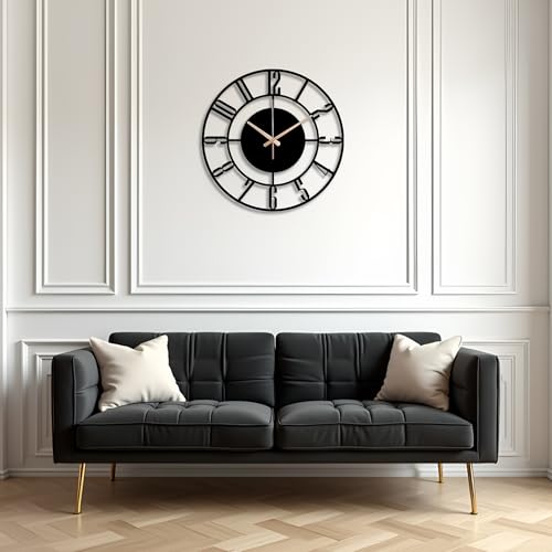 Image of Auromin Silent Metal Wall Clock for Living Room Stylish | Luxury Premium Fancy Antique Unique Metal Wall Watch for Hall Big Size, Kitchen, Office | Drawing Room Decoration Items