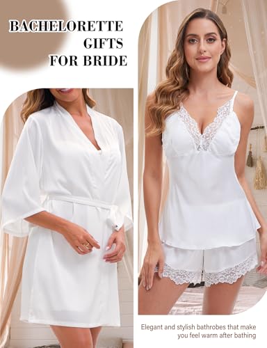 EPLAZA Bride Robe for Wedding Day Set Bridal Robes Silky Lingerie Pajamas Set Slippers for Wedding Bridal Bachelorette Party2