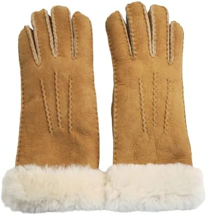 Infinity Leather Womens Sheepskin Suede Gloves with Fur Cuff