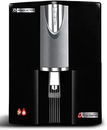 Aqua Active Water Purifier Copper 10-Liter RO+UV+CU+ZN Water Purifier (Black Grey) Water Filter for Home for Kitchen (Made in India)-100GPD-3000 TDS
