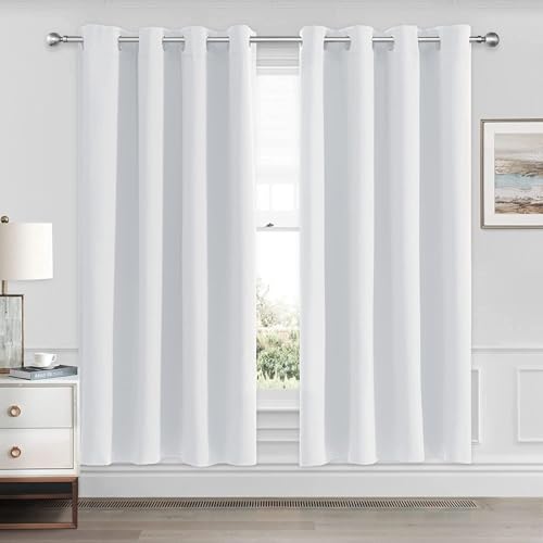CUCRAF Grayish White Blackout Curtains 54 Inches Long, Thermal Insulated Noise Reducing Grommet Window Drapes for Bedroom & Living Room(52x54 Inch, 2 Panels)