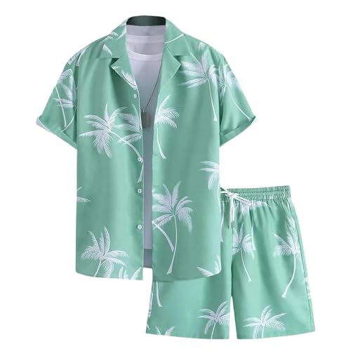 DUHENWU Conjunto hawaiano para hombre, chándal holgado, traje deportivo de verano, playa, ropa deportiva, camisas, pantalones cortos, 2 piezas, traje de jogging, cómodo, informal, festival, ropa de