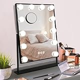 Hansong Black Vanity Mirror Makeup Mirror with Lights 12 Dimmable LED Bulbs Lighted Makeup Mirror Touch Screen Control 10X Magnification