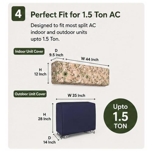 Image of AC Cover for Indoor & Outdoor Unit | Waterproof, Dustproof, All-Weather Protection Against Dust, Rain & Sun (Split AC Cover Printed Beige, Upto 1.5 Ton)