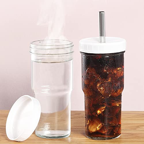 4 Pack Glass Cups 24Oz Iced Coffee Cups Mason Jars Drinking Glasses Tumbler With Bamboo Lids And Straws Brushes&Airtight Lids Beer Can Glass Wide Mouth Smoothie Cups For Boba Bubble Tea Soda Juice #TOP3