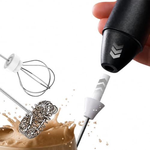 Image of PRIMESKY Coffee Frother Electric Blender Wand 3 Speed Modes Rechargable Mini Handheld Milk Frother with Stainless Steel Whisk Drink Mixer for Coffee Cappuccinos Matcha Gift - Black (2 in 1 Whisker)