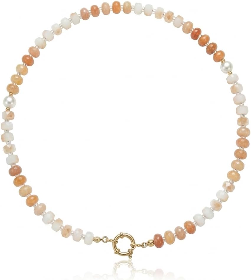 BELLA-Bee Beaded Choker Necklace for Women Adjustable Colorful Boho Natural Stone Beaded Choker Dainty Healing Crystal Necklace Handmade Fashion Spiritual Jewelry for Vacation