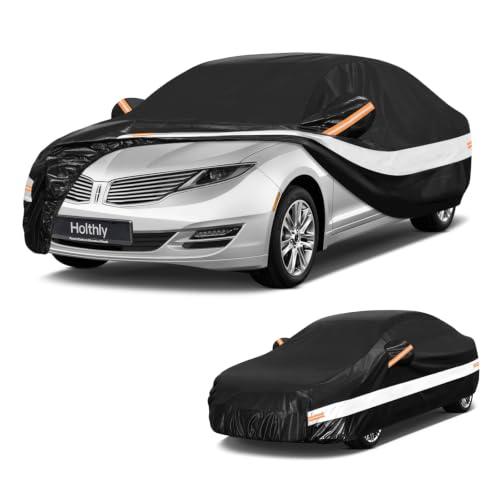 Image of 10 Layers Sedan Car Cover Custom Fit for Lincoln MKZ (2013-2026), Waterproof All Weather for Automobiles, Outdoor Full Cover Sun Dust Rain Protection with Cotton. Black