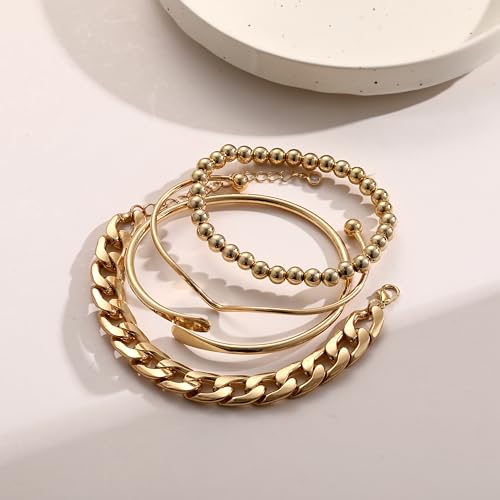 Image of IF ME Gold Bangle Bracelets for Women, Indian Bangles Stackable Set, Multi Layer Textured 18K Gold Plated Chunky Bracelets Boho Jewelrys Set