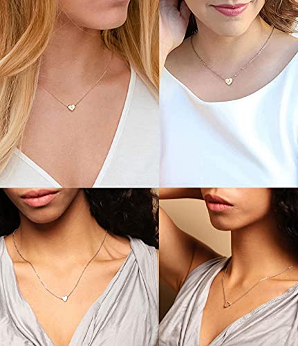 Ofeiyaa 2Pcs Initial Pendant Necklace Set Stainless Steel Tiny Heart Disc Choker Necklace Personalized Letter Alphabet Pendant Chain Side Engraved Necklace Jewelry For Women Gold Tone #TOP2