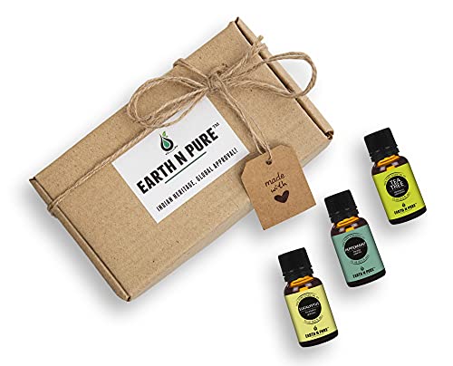 Image of Earth N Pure Eucalyptus, Peppermint & Tea tree Essential Oils | Pack Of 3 (15 ml each) | 100% Pure, Undiluted, Natural And Therapeutic Grade - Perfect for Aromatherapy, Skin Therapy & More