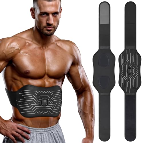 WAETFS FDA Cleared - Abs Stimulator Muscle Toner EMS Muscle Stimulator Fitness Belt Ab Workout Equipment (Black Silver)