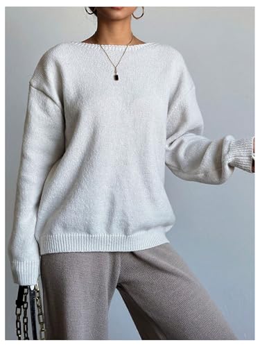 GORGLITTER Women's Bow Tie Backless Chunky Sweater Cut Out Long Sleeve Crewneck Oversized Fall Knitwear Tops3