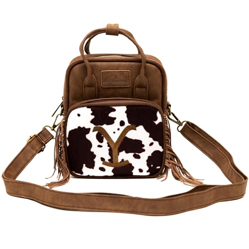 Paramount Network Bag, Crossbody, Yellowstone Dutton Ranch Cowboy Cowhide, Distressed Brown, Vegan Leather3
