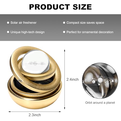 Image of Car Solar Energy Air Freshener, Solar Powered Rotating Air Purifier Aromatherapy Diffuser, Rotatable Interior Fragrance for Car Office Home Decoration, Car Accessories (Golden)
