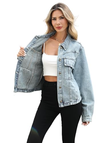 Unilexi Womens Basic Long Sleeve Denim Jackets Trendy Button Down Jean Jacket Casual Trucker Jackets With Pockets2