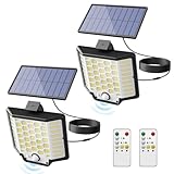 Lumières solaires extérieures, 186 LED 3000LM capteur de mouvement solaire Lumières d'inondation avec télécommande, crépuscule à l'aube LED Lumières murales de sécurité solaire avec câble IP65 impermé