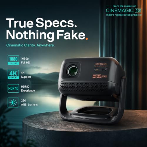 Image of MyFitSpark CINEMAGIC 103 Air Native 1080p Projector 4K Ultra HD Support | CineTone Engine 100% Sealed Tiltable 250 ANSI Auto Focus & Keystone EDID 2.1 True 4K FireStick HDR10 Up to 150 inch Screen