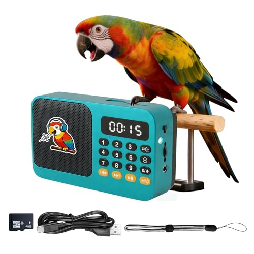 HomeBryllic Parrot Talking, Whistling & Singing Training Player – 134 Professional Audio Tracks with Loop Playback &Self-Custom Audio, Includes Training Guide for Beginners & Busy Individuals (Blue)