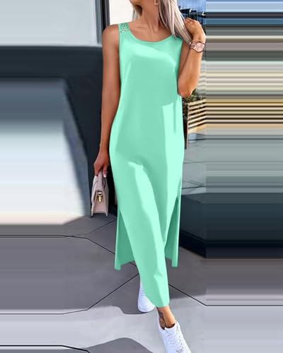 Image of Women's Summer Tank Dress Casual Sleeveless Side Split Maxi Dresses