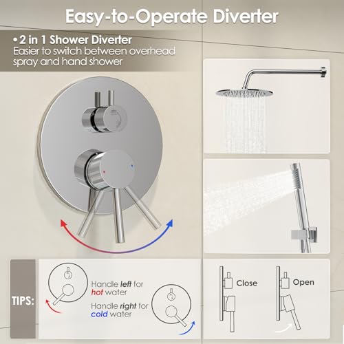 Image of Gabrylly Shower System, Wall Mounted Shower Faucets Set with Shower Valve, High Pressure 10 inch Rain Shower head with Handheld Spray Combo, 2 Way Rainfall Shower Head Set, Chrome