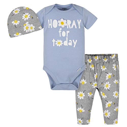 Gerber baby girls 3-piece onesies bodysuit, and cap pants set, bl…
